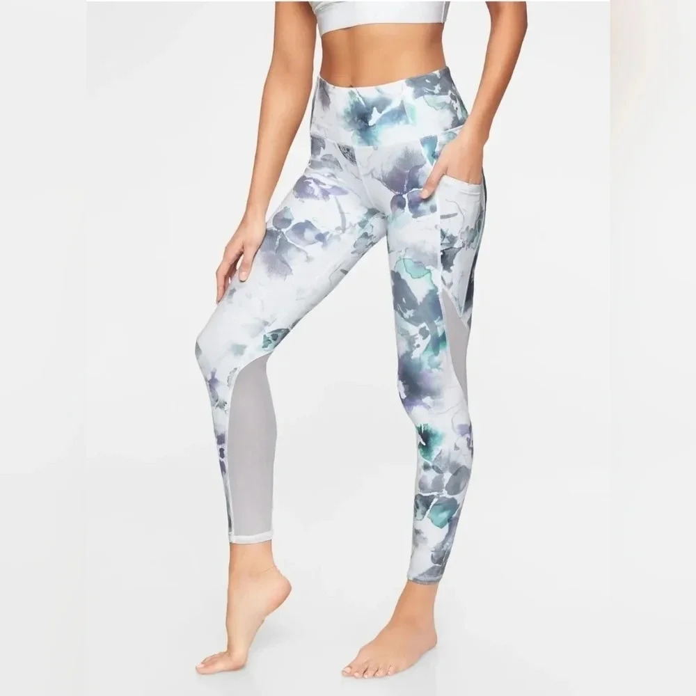 Athleta Floral Mudra Legging size Small Blue 7/8